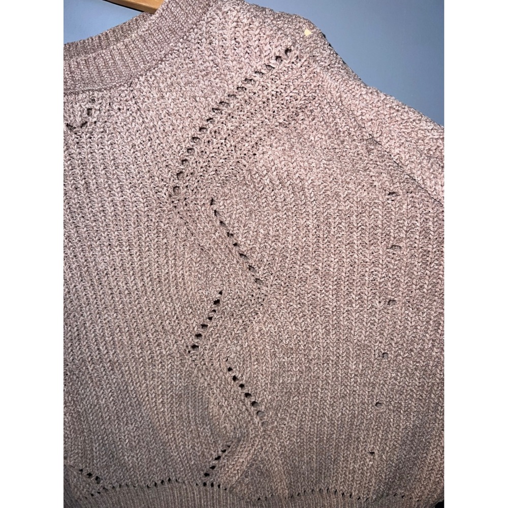 Altar'd State Mauve Taupe Pointelle Open Knit Chenille Crew Neck Sweater Small - Picture 2 of 4